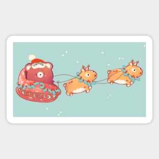 Santa Bear Sleigh Ride with Reindeers Magnet